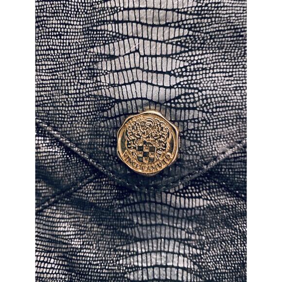 NEW Vince Camuto Gunmetal Leather Snake Embossed ( 6x9inch) Envelope Bag/ Snap - Picture 5 of 7